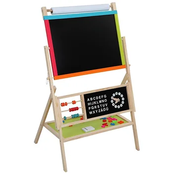

Kid's Art Education Easel Set with Accessories Wood All-in-One Multifunction Mini Small Home Children Teaching Black Board Set