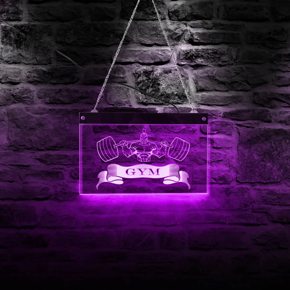 

Custom Home Gym Sign Lighting Wall Decor Customizable Fitness Center Weightlifting Sign Multi Colors LED Hanging Acrylic Board