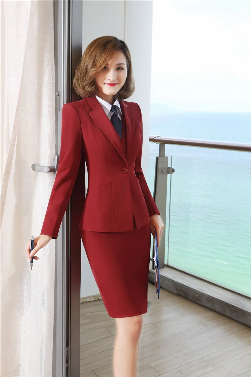 Formal Uniform Designs Skirt Suits With Jackets+ Skirt+ Vest& Waistcoat+Blouses With Tie for Ladies Office Work Wear Sets