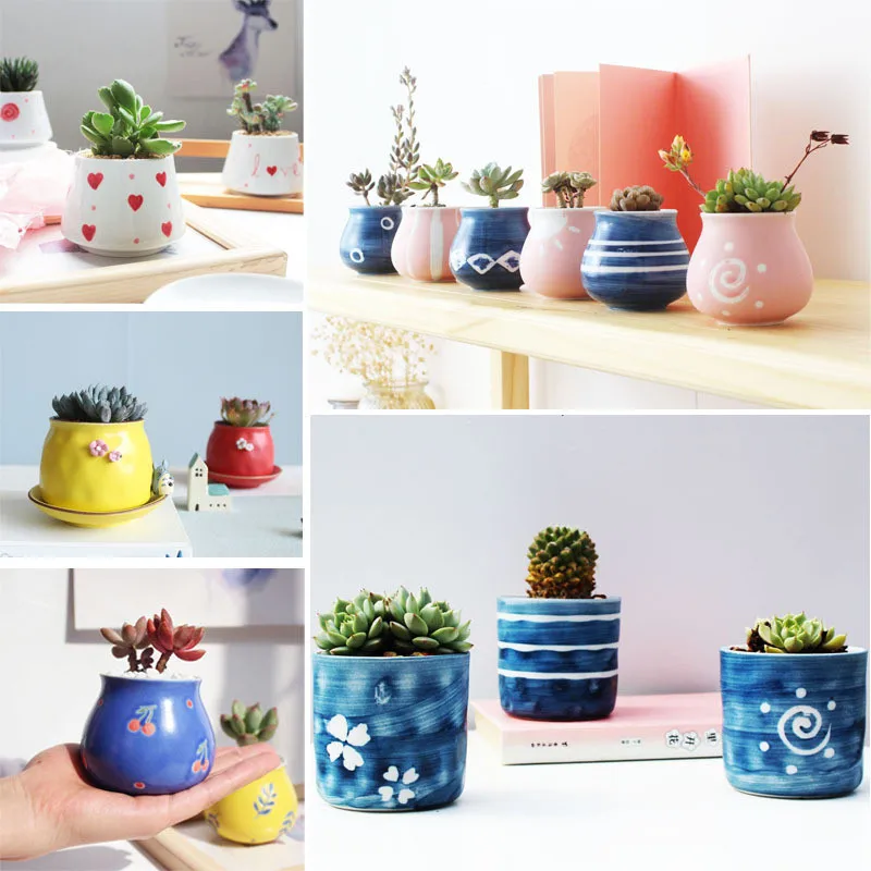 Creative Ceramic Succulent Plant Flower Pot Suit Variable Flow Glaze Mini Vase For Home Room Office Bonsai Decoration | Дом и сад