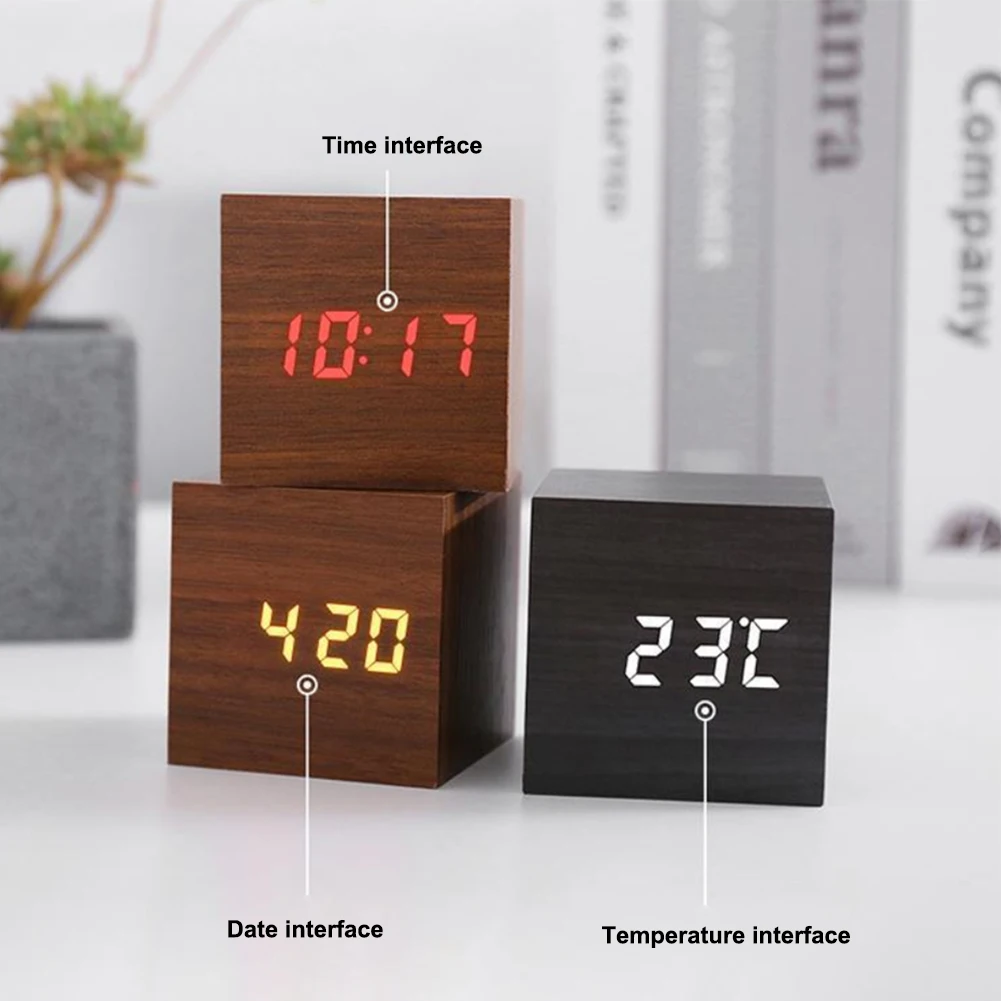 Relógio Despertador de Madeira Inteligênte LED Digital USB Várias Funções -  Cucudy