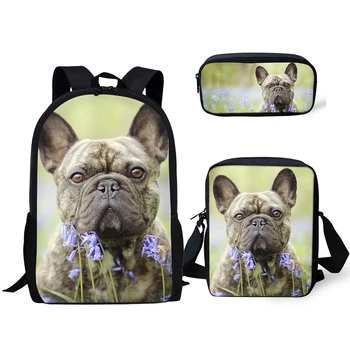 

2020 Primary Kids Backpack Kawaii Bulldog Pattern School Bag Lively Animal Design 3PC/Set Students Back to School Book Bags