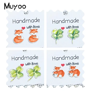

2020 New Kawaii Fox Stud Earring Green Clover Acrylic Earrings Epoxy Resin Transparent Funny Jewelry For Girl