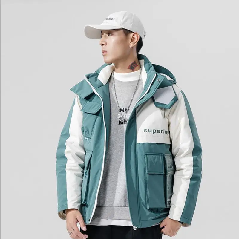 color same as pictur men casual intensification warm thickening down jacket Fashion multicolor hooded black yellow green thermal down coat - Цвет: color same as pictur