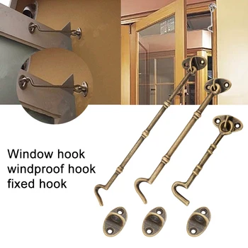 

Window Fixing Anti Swaying Durable Cabin Hook For Door Gate Pure Brass Wind Brace Furniture Hardware Bronze Antique Style