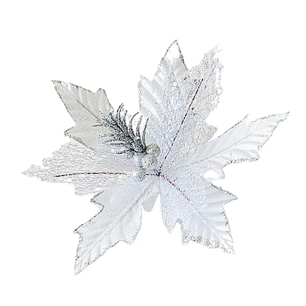 3 цвета Блестящий искусственный цветок Poinsettia DIY Рождественские елочные украшения Рождественская гирлянда Цветочные украшения 25 см