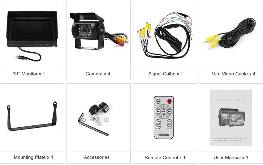 DIYKIT 4CH 1" раздельный четырехъядерный дисплей Автомобильный монитор заднего вида+ 4 x ночного видения заднего вида Автомобильная камера водонепроницаемый для автомобиля грузовика автобуса