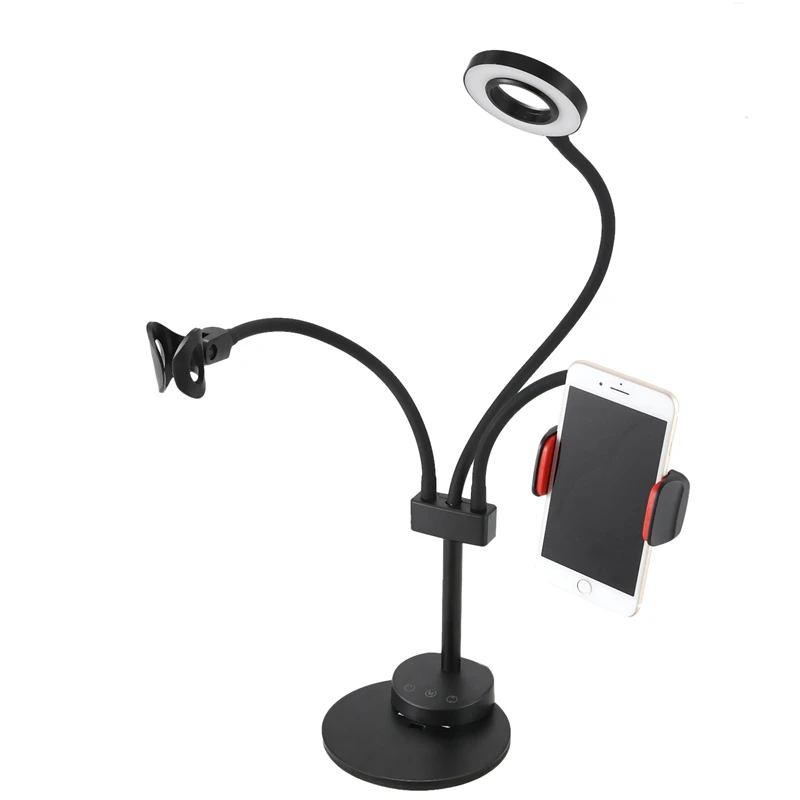  AAAE Top-3 in 1 Lazy Bracket Phone Stand with Microphone Holder Flexible Cellphone Clip with 24 LED