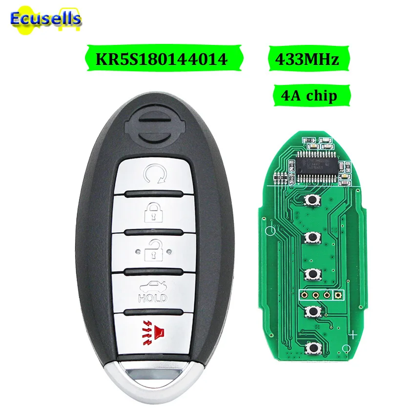 

Smart Key 5 Buttons 433mhz 4A chip for Nissan Altima Maxima Pathfinder 2013-2015 Fcc# KR5S180144014 S180144020 with insert key
