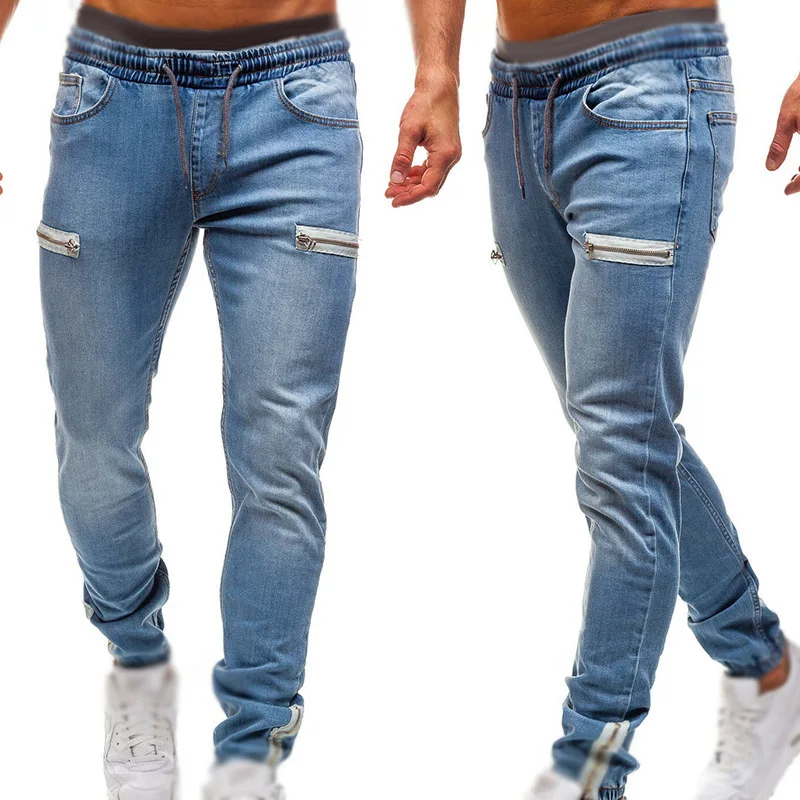 Модные мужские джинсы повседневные джинсы на молнии спортивные брюки износостойкие облегающие мужские брюки
