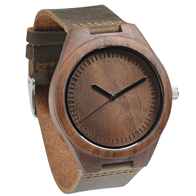 

dropshipping 2020 handcrafted original custom oem wood leather strap walnut wood watch unisex design natural handmade watches
