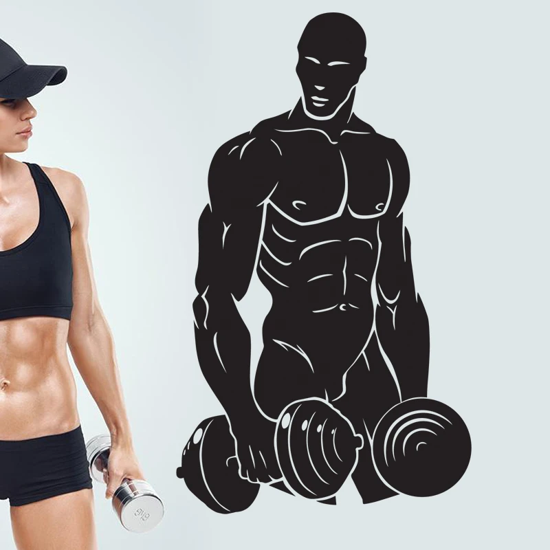 Gym Sticker Fitness Dumbbell Decal Body-building Posters Vinyl Wall Decals Pegatina Quadro Parede Decor Mural Gym Sticker JSL056