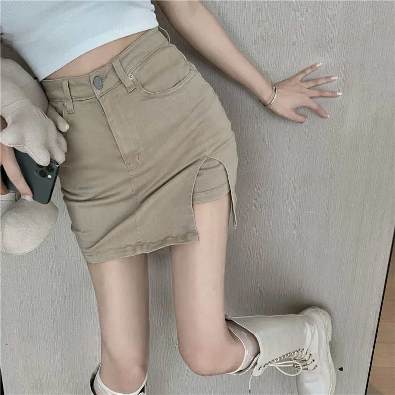 

Women's Skirt Korean Fashion Denim Skirt Women's Casual Ladies Sleeve Pocket Slim A-line Short Skirt