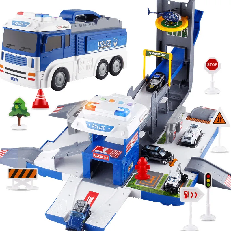 

Big Car Container Carrier Vehicles Toys With Small Diecast Cars Toys Electronic Racing Car Parking Lot Tracks for Kids Gift