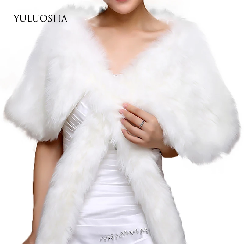 YULUOSHA Autumn Fur Shawl Bride Wedding Dress Winter Warm White Imitation Rabbit Plush Bridal Wraps Faux | Свадьбы и торжества