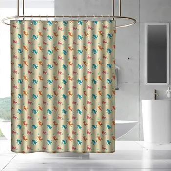 

Cat Shower Curtain&Metal Hooks Colorful Jumping Cat Silhouettes Playing with Yarn Balls Meow Pattern Childish Cheerful Fabric