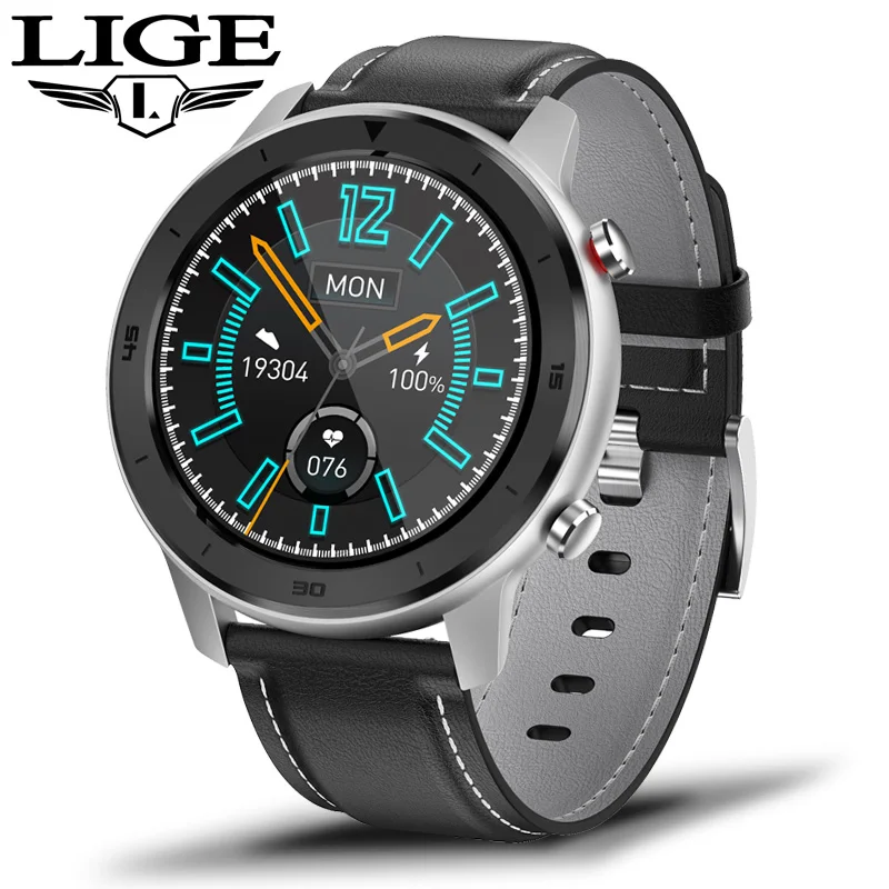 Belt black silver LIGE, новинка, IP68, водонепроницаемые Смарт-часы для мужчин, мониторинг сердечного ритма, кровяного давления, полный сенсорный экран, контроль музыки, спортивные Смарт-часы - Цвет: Belt black silver
