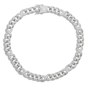 

New 12MM Silver Color Infinity Cuban Chain Necklace Iced Out Bling AAA Cubic Zirconia CZ Paved Heavy Choker Hiphop Women jewelry