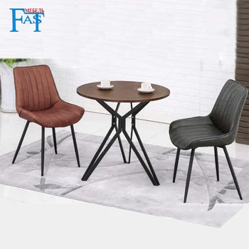 

Dining table set Scandinavian table on iron paint legs art design with pu leather chair luxury dining table high quality