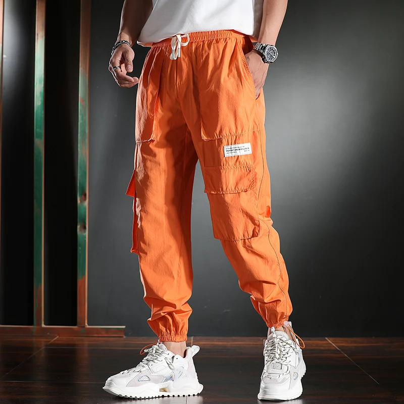 PASATO Clearance Sale!Mens Fashion Trousers Elastic Sport Color Matching Small Feet Casual Pants Cargo Pocket