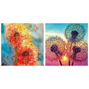 

2Set 5D DIY Diamond Embroidery Diamond Painting Rhinestone Cross Stitch, Sunset Dandelion & Beautiful Colored Dandelion
