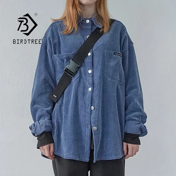 

Autumn New Women Vintage Corduroy Shirt Oversize Long Sleeve Blouse Turn-down Collar Winter Casual Tops Feminina Blusa T08202F