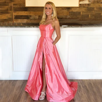 

Vestido de festa Evening Dresses Long Satin A-Line Spaghetti Strap Backless Floor Length Evening Dress Formal Party Gowns vestid