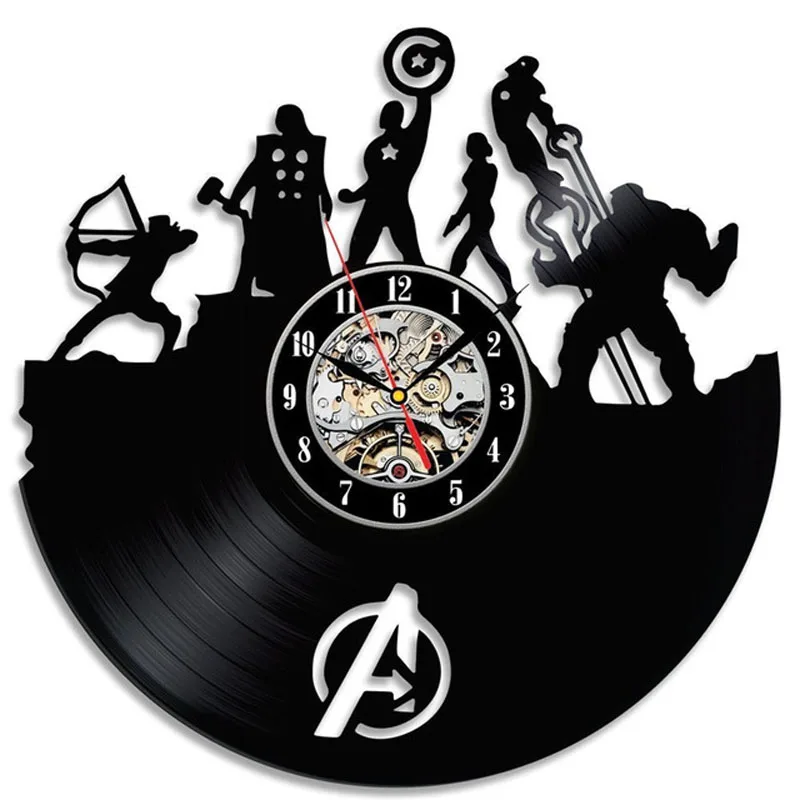 Marvel Мстители настенные часы современный дизайн винтажная виниловая запись настенные часы настенные домашние декоративные часы бесшумные 1" подарок на день рождения