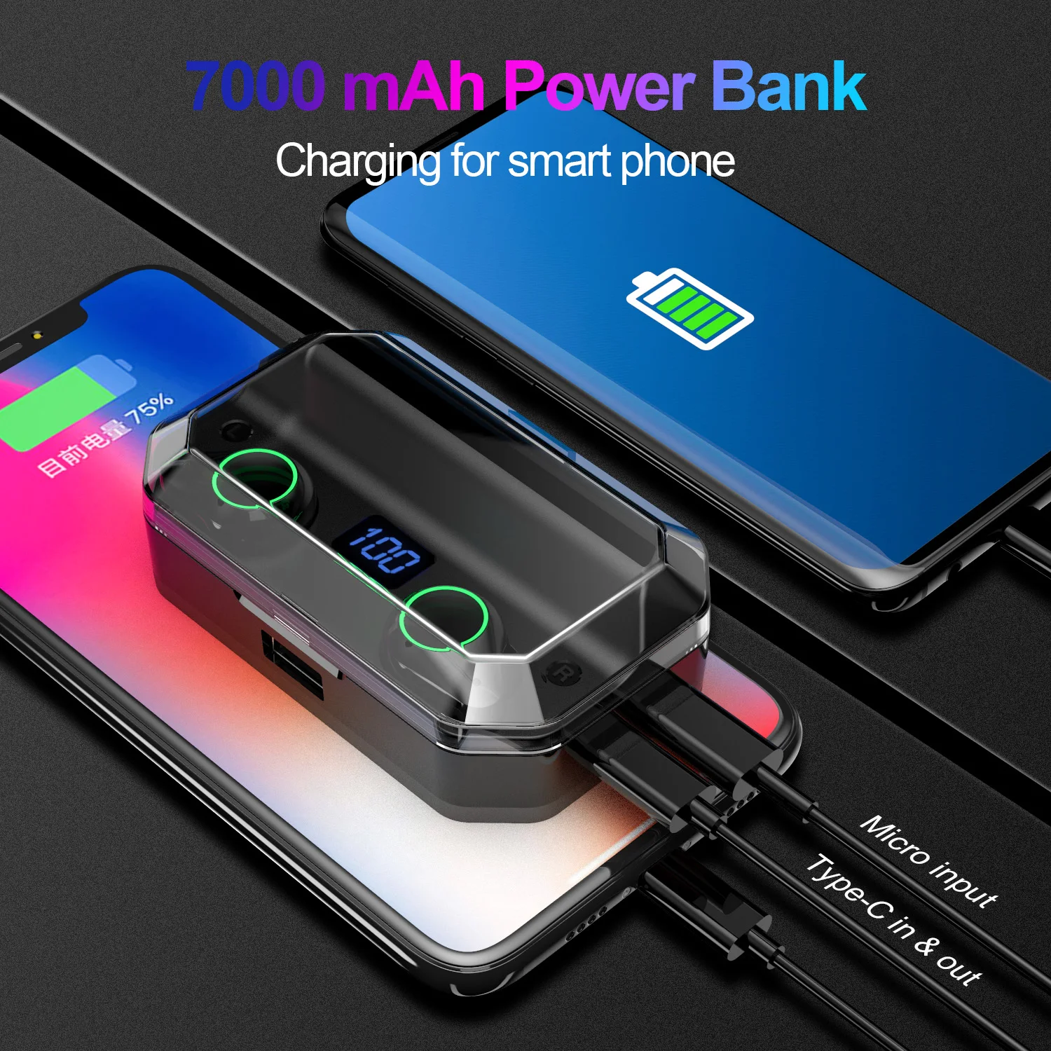 T9 TWS 7000 мАч гарнитура 6D стерео Bluetooth 5,0 беспроводная гарнитура IPX7 водонепроницаемые спортивные наушники светодиодный держатель для телефона
