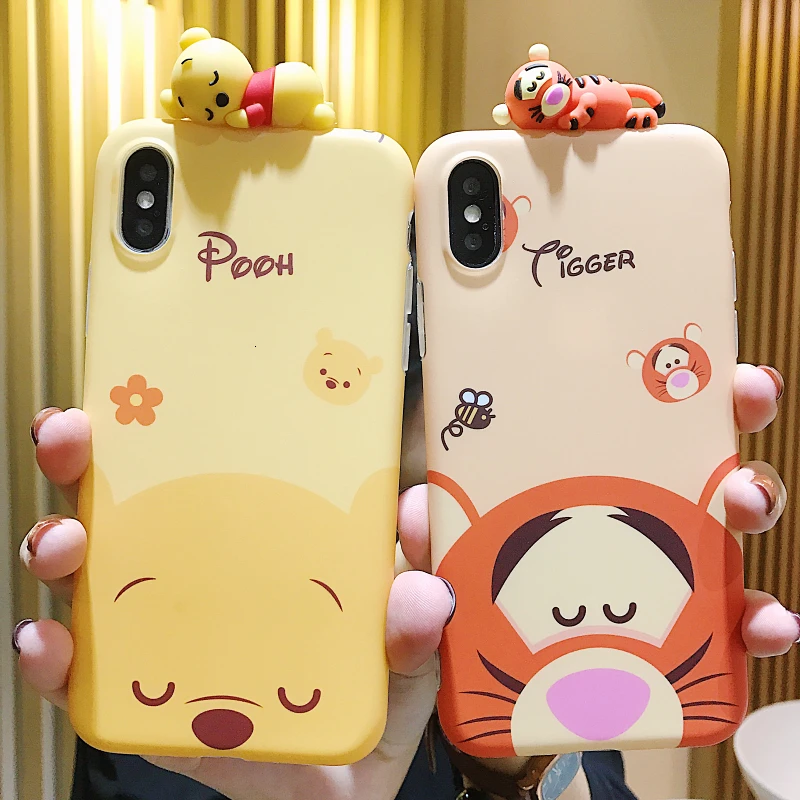 Cartoon doll Winnie Pooh Tigger Phone Case For iPhone X XS MAX XR All-inclusive anti-fall soft Cover For iPhone 7 8 6s Plus Case