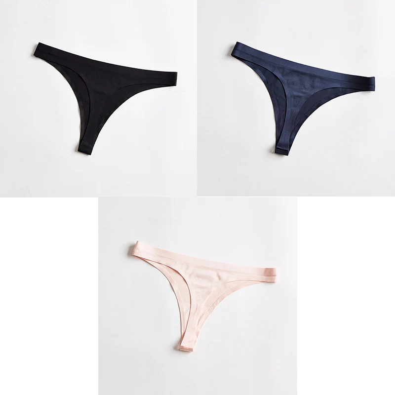 black blue pink Женское нижнее белье, сексуальные бесшовные спортивные трусы, женские, Т-образные, мягкие, стринги для женщин, нижнее белье, ледяной шелк, 3 шт. BANNIROU - Цвет: black blue pink
