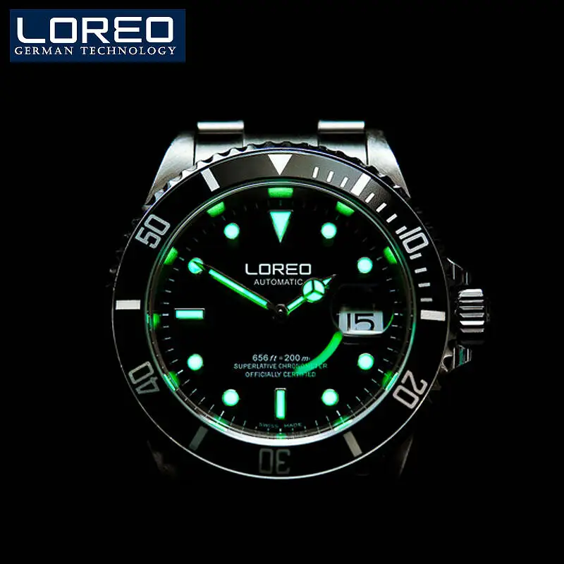 LOREO 9201 Германия 200M archetype diver's watch автоматический самоветер календарь устойчивый к царапинам хронограф светящийся diver