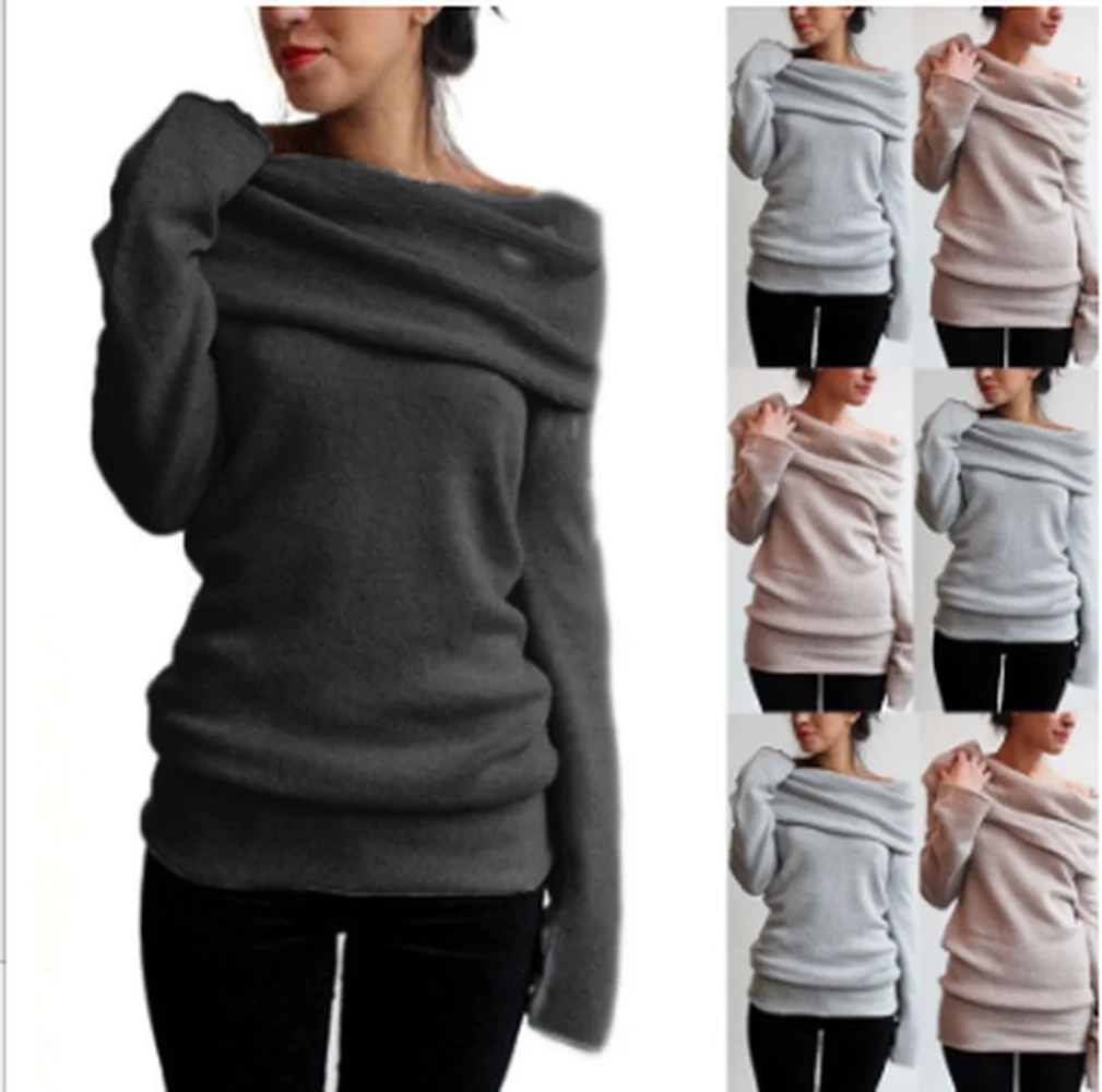 ZOGAA Women's Sweater Off Shoulder Ladies 2019 Fashion Heap Collar Pullover Slim Solid Plus Size 5xl 4xl Sweaters Streetwear