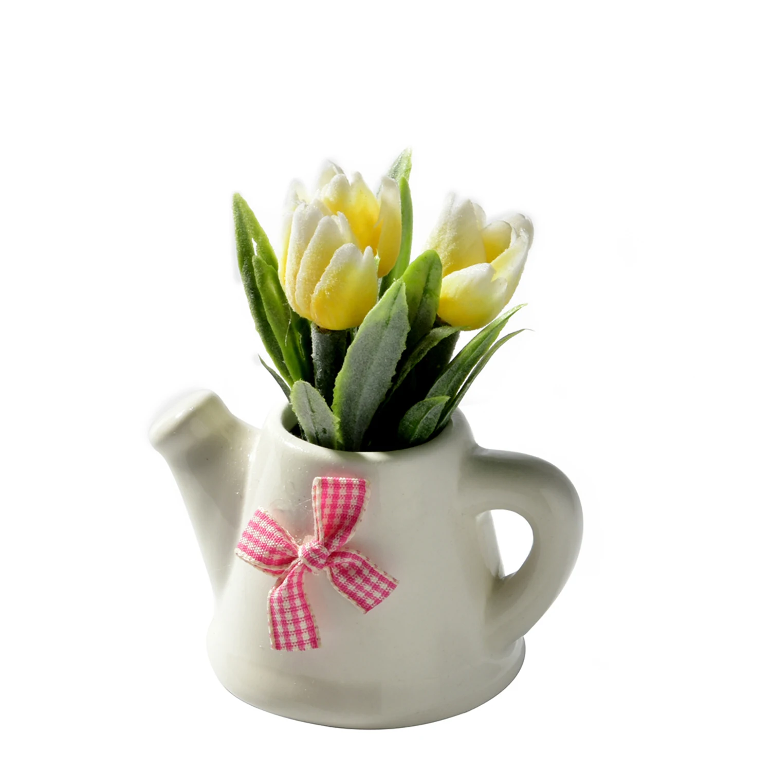 Artificial Flowers Tulip+ceramic Pot Small Bonsai Fake Flowers Party Supplies for Living Room Garden Decoration Farmhouse Decor - Цвет: yellow