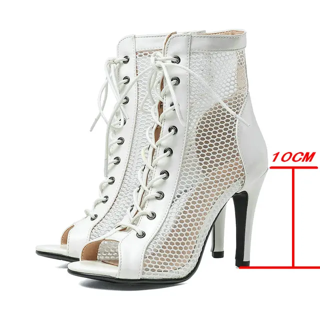 New Women's Sandals 2021 High Quality Air Mesh Sexy High Heels Open Toe Gladiator Sandal Black Summer Dancing Shoes Plus Size 47 White-10cm
