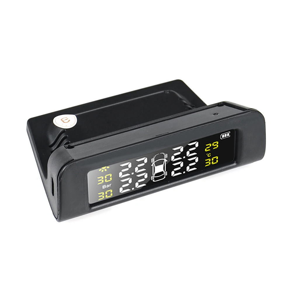 Солнечная энергия USB TPMS автомобильная система контроля давления в шинах lcd 4 внешние/внутренние датчики для внедороПредупреждение о температуре