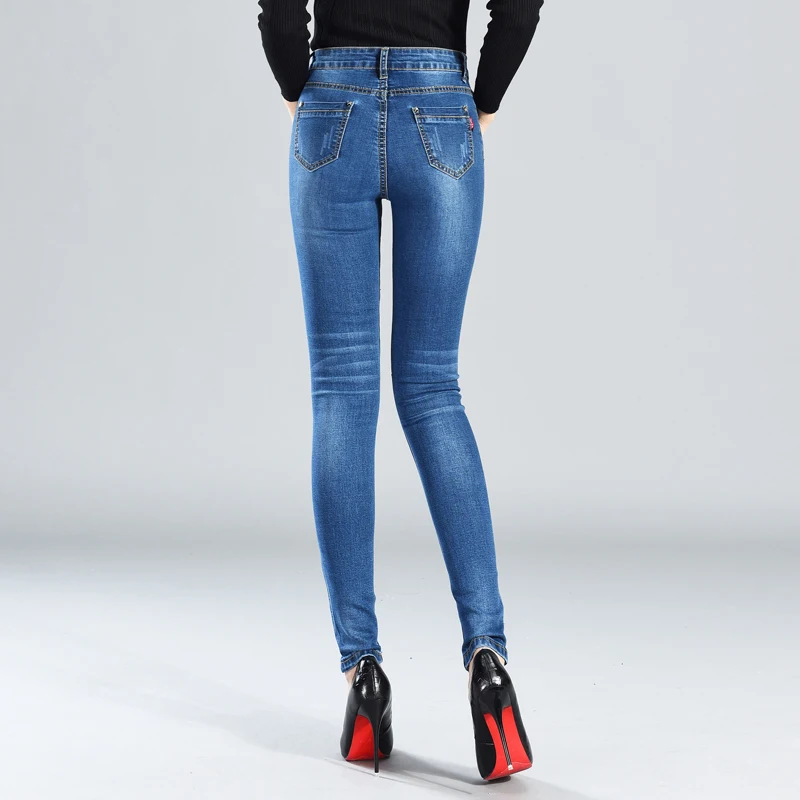 Женские джинсы-карандаш, модные обтягивающие джинсы с высокой талией, ретро длинные штаны, одноцветные Эластичные Обтягивающие женские джинсовые брюки с карманами
