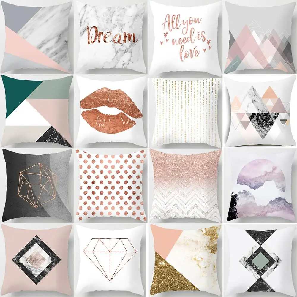 

45*45cm Geometric Pillow Case Square Polyester Throw Pillowcase Bedroom Home Office Decorative