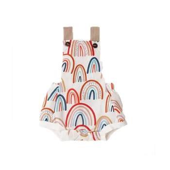 

0-12M Newborn Baby Girl Rainbow Romper Summer Sleeveless Bib Jumpsuit Cute Infant Outfit