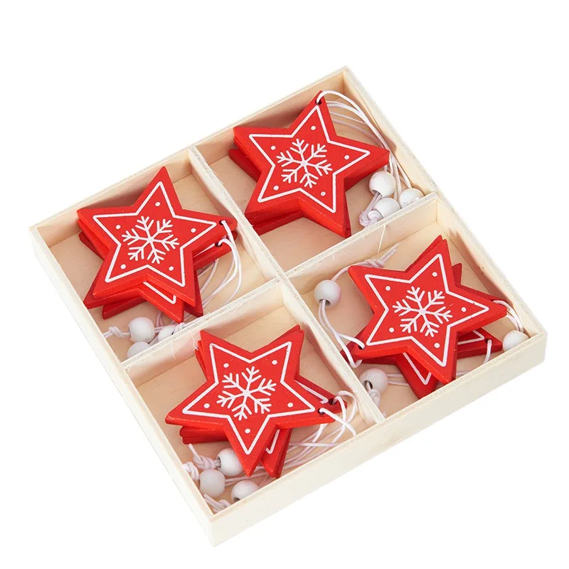 

12pcs New Year Natural Wood Christmas Tree Ornament Wooden Hanging Pendants Gifts Snow Elk Christmas Deco navidad