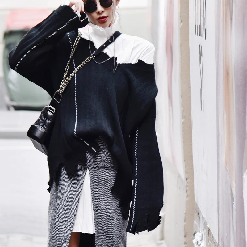 Z-ZOUX Women Sweater Wool Long Sleeve Knit Loose Pullovers Black Irregular Top All Match Knitted Coat 2019 | Женская одежда