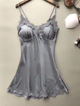 

Women pyjamas with breast pad Woman sexy Sleepwear spring summer dress lace bottom lace slim gather home wear Camisole pyjamas