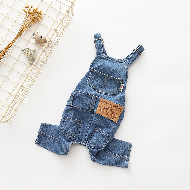 Fashion Pet Jean Clothes Overalls for Dogs Denim Strap Pant Jumpsuit for Small Medium Dogs 2021 Design French Bulldog Apparel - Image 5