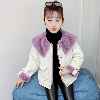 

Children Winter Coat Girl Long Sleeve Shawl Corduroy Short Jackets Kids Clothes Single-breasted Thicken Plush Warmth Outerwear