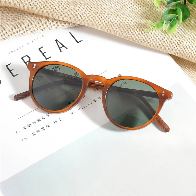 Amber VS Green Винтажные прозрачные солнцезащитные очки OV5183 поляризованные солнцезащитные очки мужские O' malley Ретро Женские ацетатные тени женские солнцезащитные очки - Цвет линз: Amber VS Green