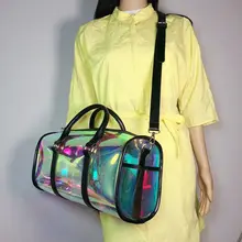 Fashion Travel Bag Women Large Capacity Portable PVC Shoulder Bag Holographic Weekend Luggage Tote