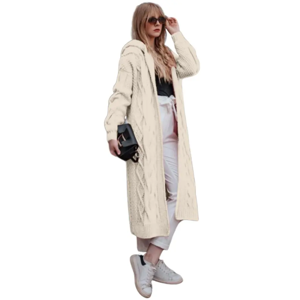 

Knit Open Front Lightweight Flowy Ardigan Above Ankle Length Long Duster Cardigan Long Sleeve Long Hooded Cashmere Cardigan