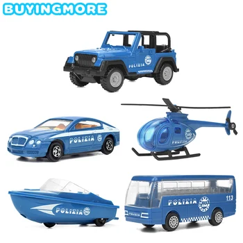 

5 Kinds Police Series Alloy Diecast Mini Car Kids Toys Glide Vehicles Helicopter Speedboat Blue Car Model Toys for Children Gift