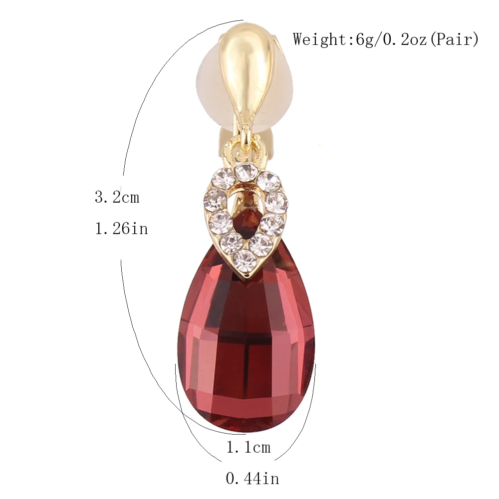 Ear Clip Earrings Rhinestone Crystal Tear Drop Shape Clip on No Pierced For Women Wedding