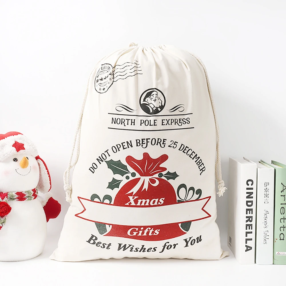Рождественский подарок держатель мешок Санта Клаус сумка с буквенным принтом Счастливого Рождества с напечатаным холстом подарочные пакеты со шнурком 50x70 см